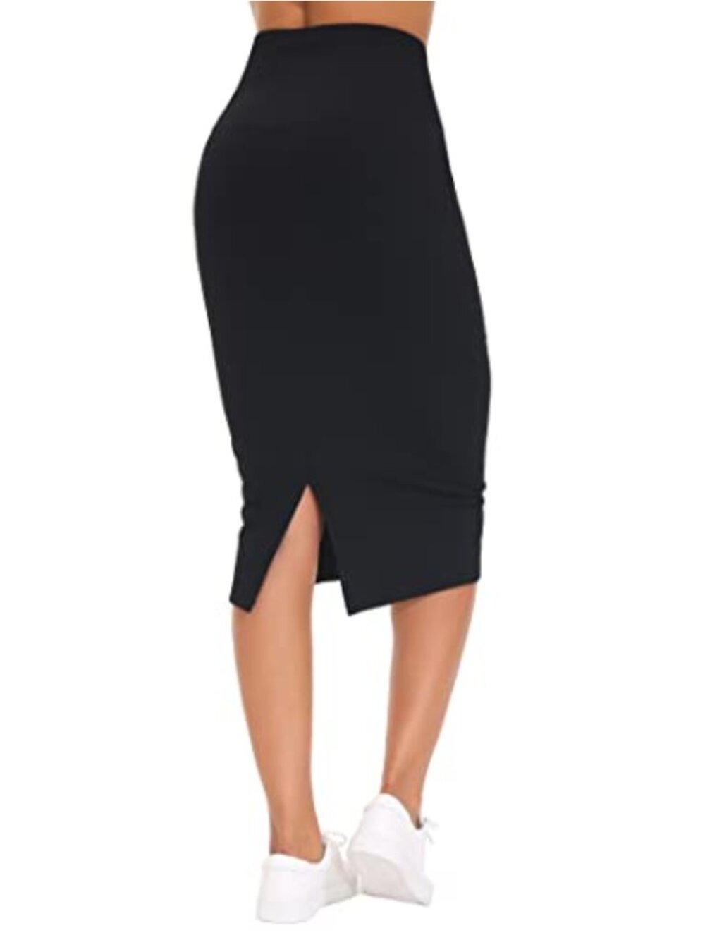 High Waist Pencil Bodycon Midi Skirt Below Knee Stretch Tummy Control